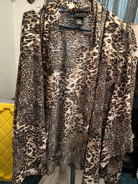 Maggie Barnes Leopard Print Tunic Cardigan - Brown, Tan, Black